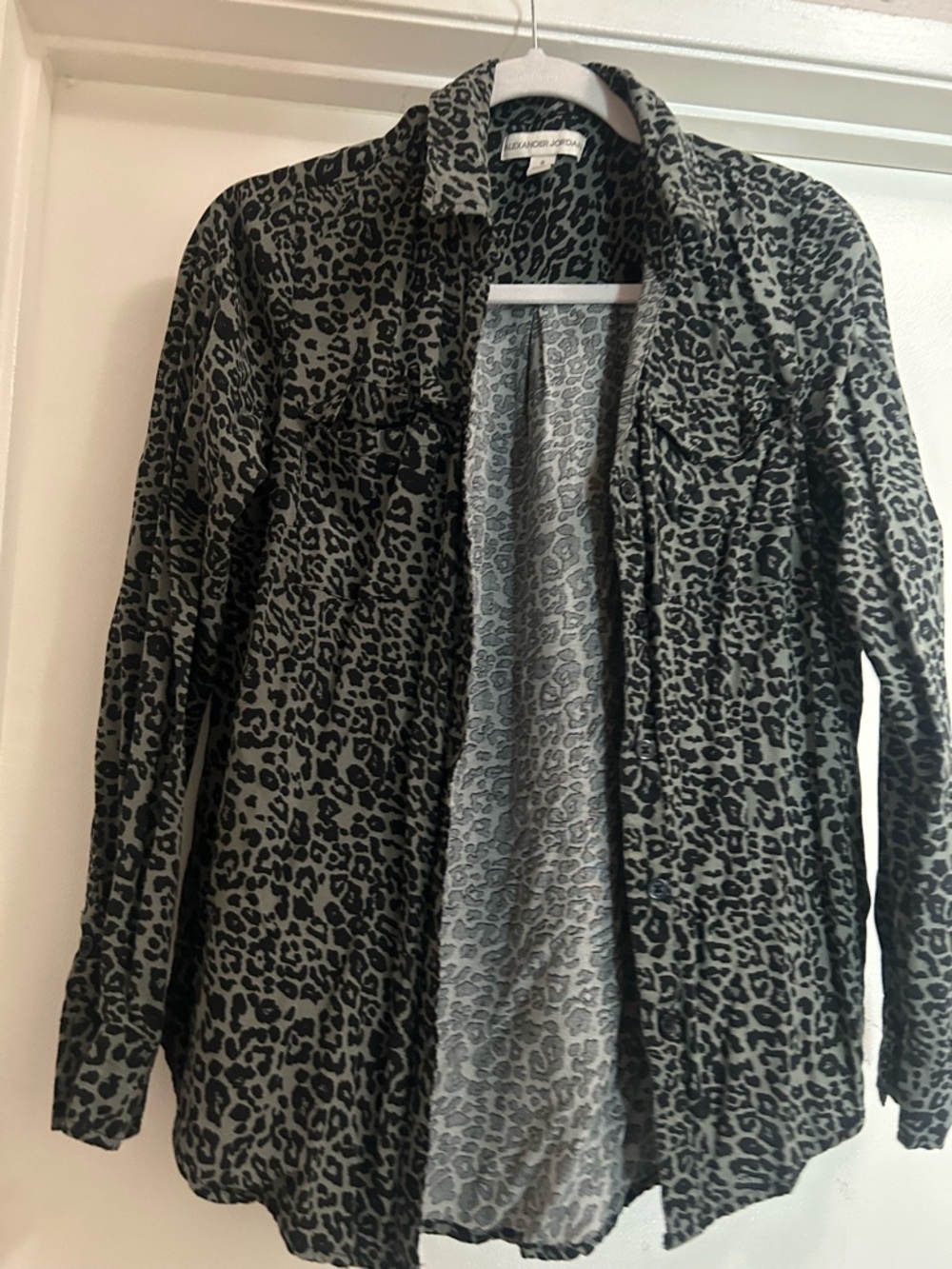 Alexander Jordan Women’s Button-Down Leopard Print Shirt - Olive/Black